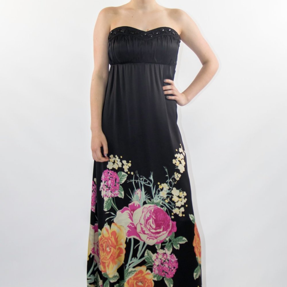 APART Floral Maxi Silk Dress Gown Bead Evening Formal Sz 6 Small